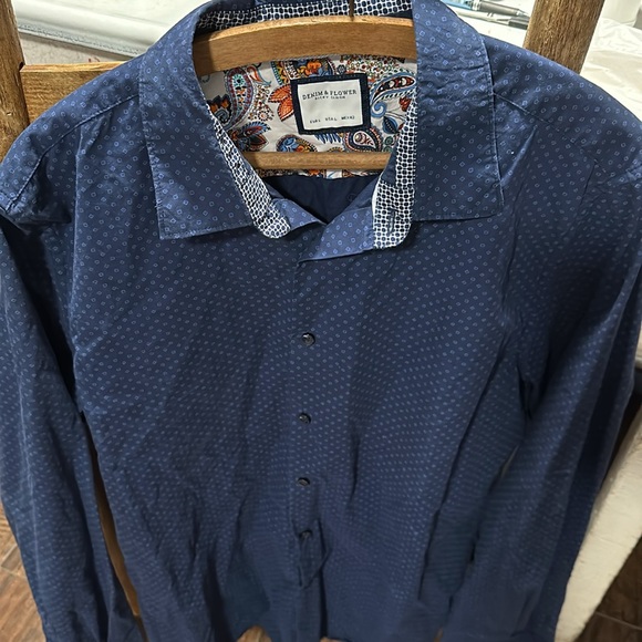 Long sleeve Denim and Flower dress shirt size Large - Picture 1 of 4